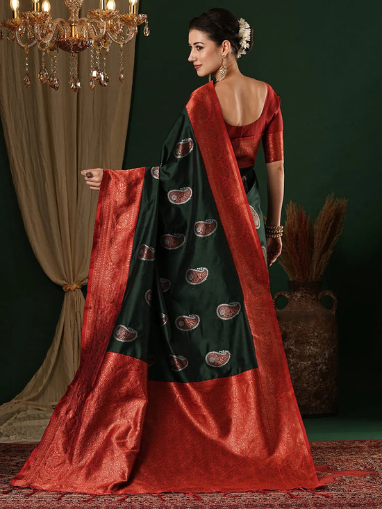 Saree Mall Women's  Blend Green Woven Design Designer Saree With Blouse Piece-4REEVA4001