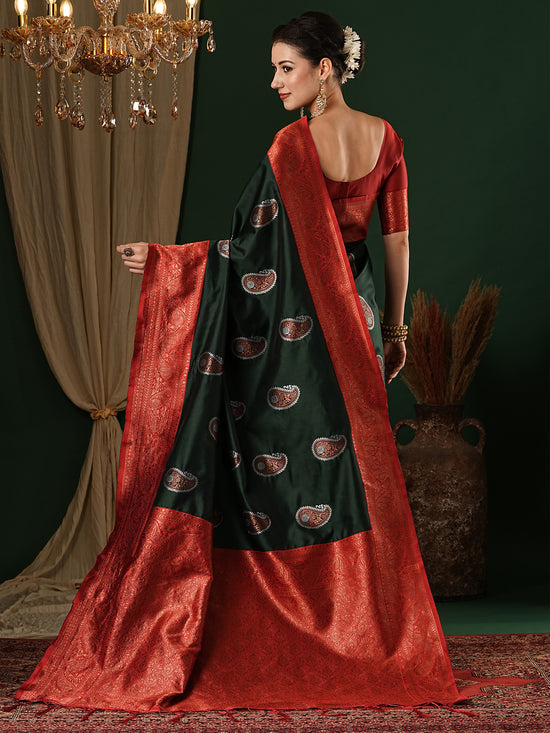 Saree Mall Women's  Blend Green Woven Design Designer Saree With Blouse Piece-4REEVA4001