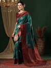 Saree Mall Women's  Blend Teal Blue Woven Design Designer Saree With Blouse Piece-4REEVA4003