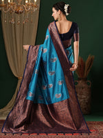 Saree Mall Women's  Blend Light Blue Woven Design Designer Saree With Blouse Piece-4REEVA4004