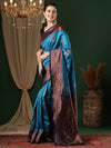 Saree Mall Women's  Blend Light Blue Woven Design Designer Saree With Blouse Piece-4REEVA4004