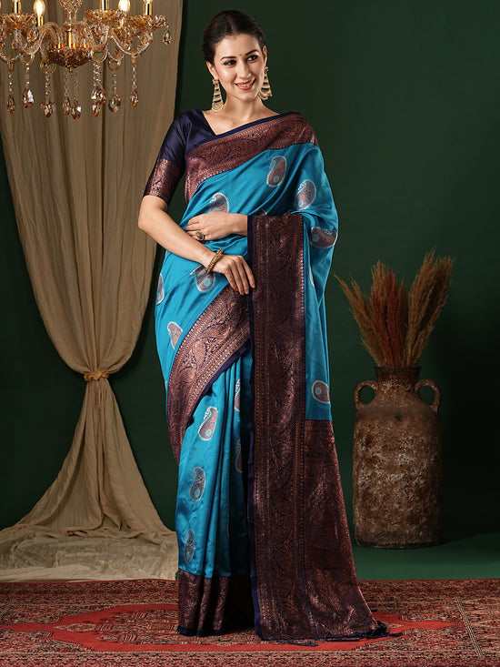 Saree Mall Women's  Blend Light Blue Woven Design Designer Saree With Blouse Piece-4REEVA4004