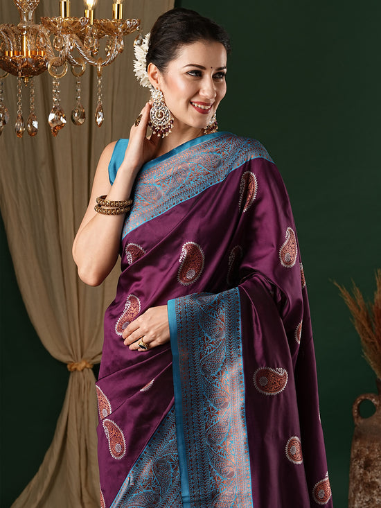 Saree Mall Women's  Blend Purple Woven Design Designer Saree With Blouse Piece-4REEVA4005