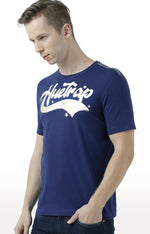 Huetrap Blue Mens Short Sleeve Graphic Printed Tshirt-HT17MKGRALNY01127