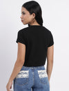 Black Embroidered Crop Top-SICT0010124