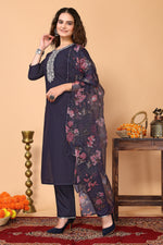 Avanshee Women's Latest Embroidred Cotton Kurta, Pant With Dupatta-ES-7510-Blue