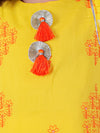 Lil Drama Cotton Embroidered Mull Kurta with Tassles and Dhoti Sets For Girls - Yellow and White