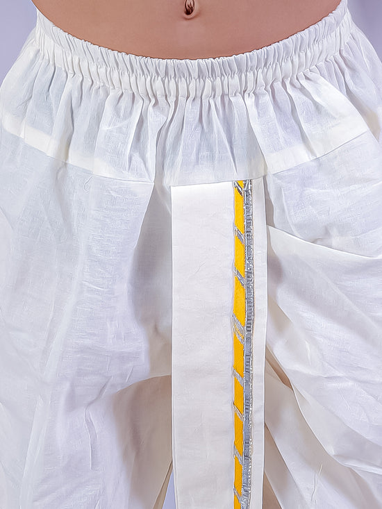 Lil Drama Cotton Embroidered Mull Kurta with Dhoti Sets For Boys - Yellow and White