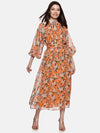 Floral Yellow Belted Blouson Sleeve Dress-17398