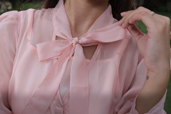 Pink Organza Neck Tie Detail Shirt  with Camisole-SISH0061024