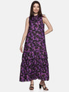 Floral Purple Tiered Sleeveless Dress-17397