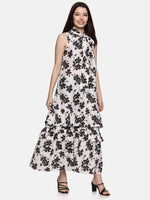 Floral Off-White Tiered Sleevless Dress-17396