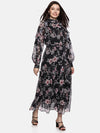 Floral Black Ruffled Blouson Sleeve Dress-17409