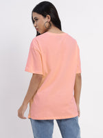 Peach-coloured  T-shirt with abstract face print-SITS0040224