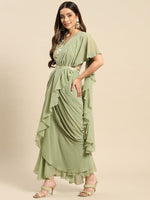 Blouse with prestiched frill gown in Pista Green