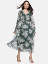 Floral Green Blouson Sleeve Maxi Dress-17410