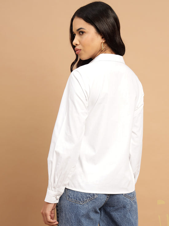 White Shirt with Parallel Cradle Embroidery-SISH0060624