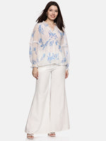 Floral White Blouson Sleeve Top-17386