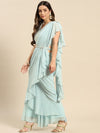 Blouse with prestiched frill gown in Powder Blue