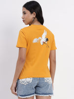 Flamingo Print yellow regular t-shirt-SIRT0012324