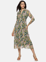 Floral Multicolor Ruched Sleeve Midaxi Dress-17359