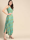 Crop top with cowl dhoti skirt in Aqua Blue