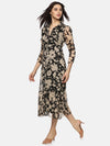 Floral Black Ruched Sleeve Midaxi Dress-17358