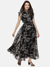 Floral Black Frilled Dress-17370