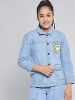 Girls Ice Blue SMILEY Patch Denim Jacket