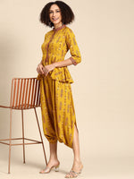 Peplum with dhoti Jumpsuit in Mustard Print