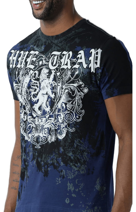 Huetrap Blue Mens Short Sleeve Graphic Printed Tshirt-HT12MKGRALNY00055