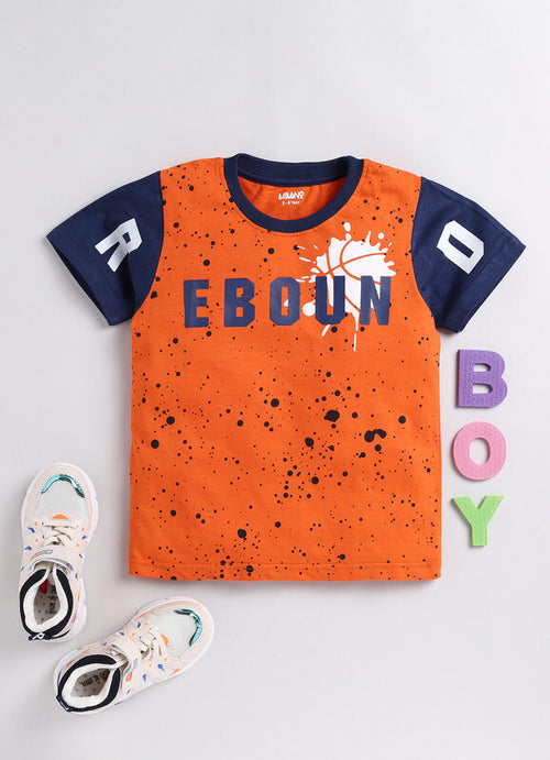 Mimino Baby Boys Typography, Printed Pure Cotton T Shirt (Orange, Pack of 1)