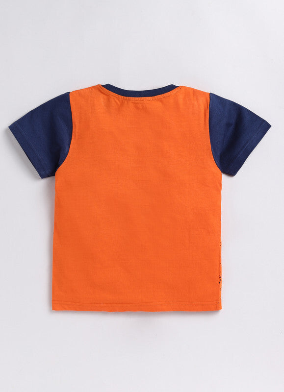 Mimino Baby Boys Typography, Printed Pure Cotton T Shirt (Orange, Pack of 1)