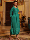 Juniper Women's Teal Festive Embroiderd Flared Dress