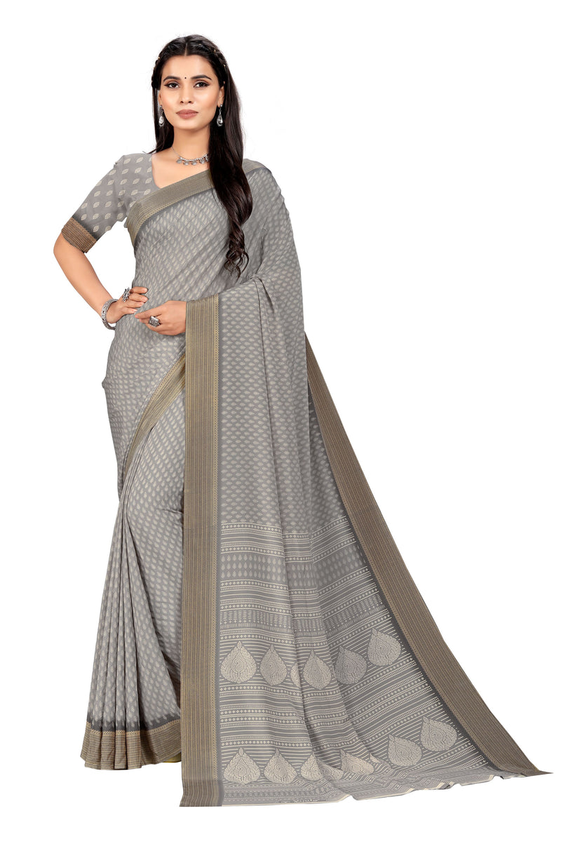 Vimla Women's Grey Crepe Silk Uniform Saree with Blouse