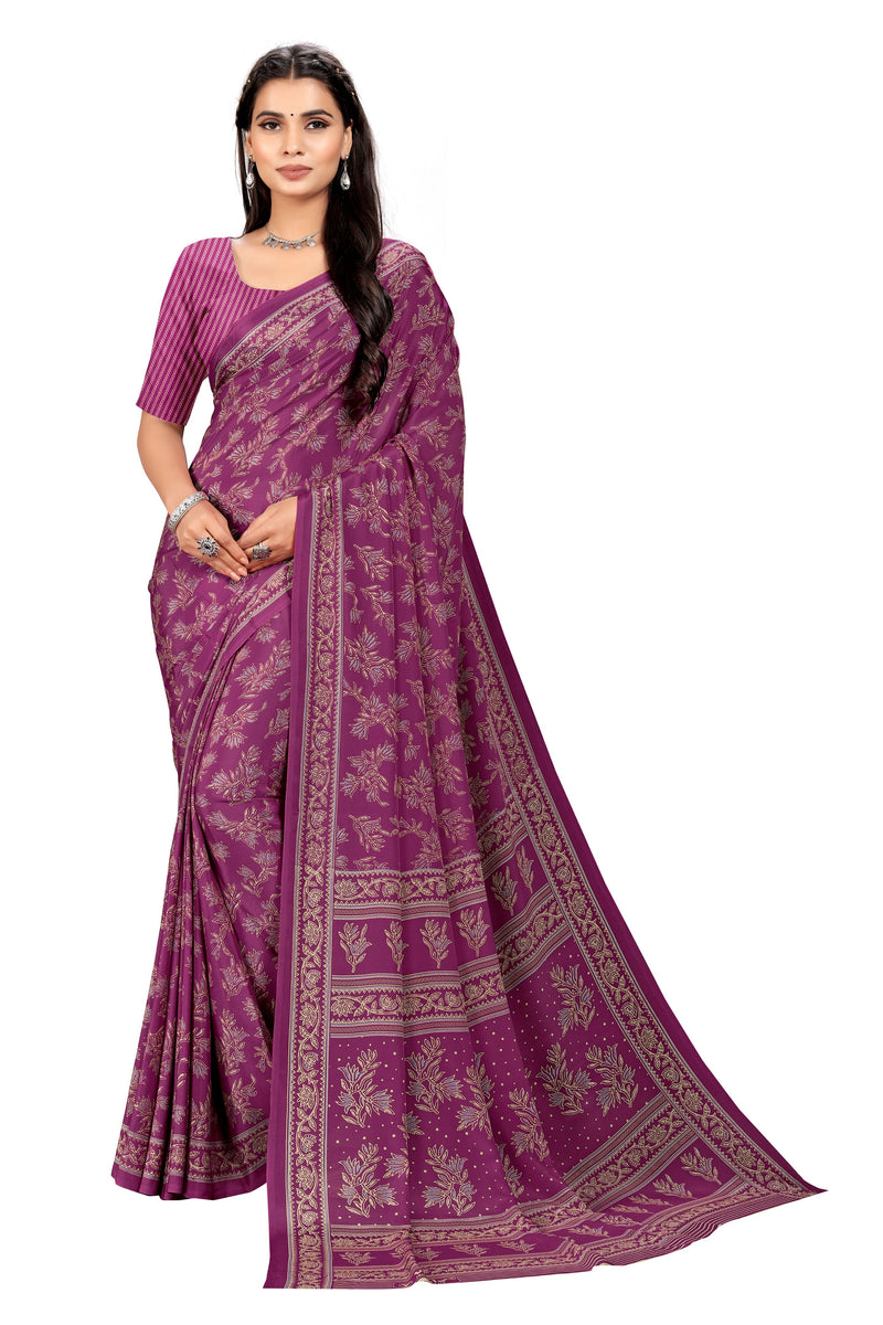 Vimla Women's Purple Crepe Silk Uniform Saree with Blouse