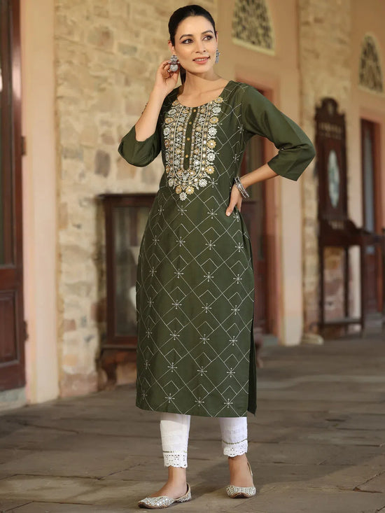 Juniper Women Green Chinnon Printed Kurta