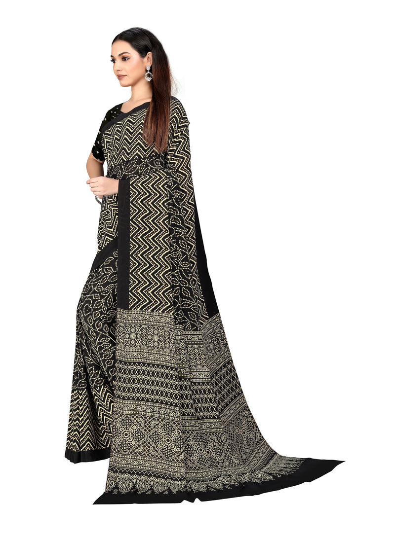 Vimla Women's Black Crepe Silk Uniform Saree with Blouse
