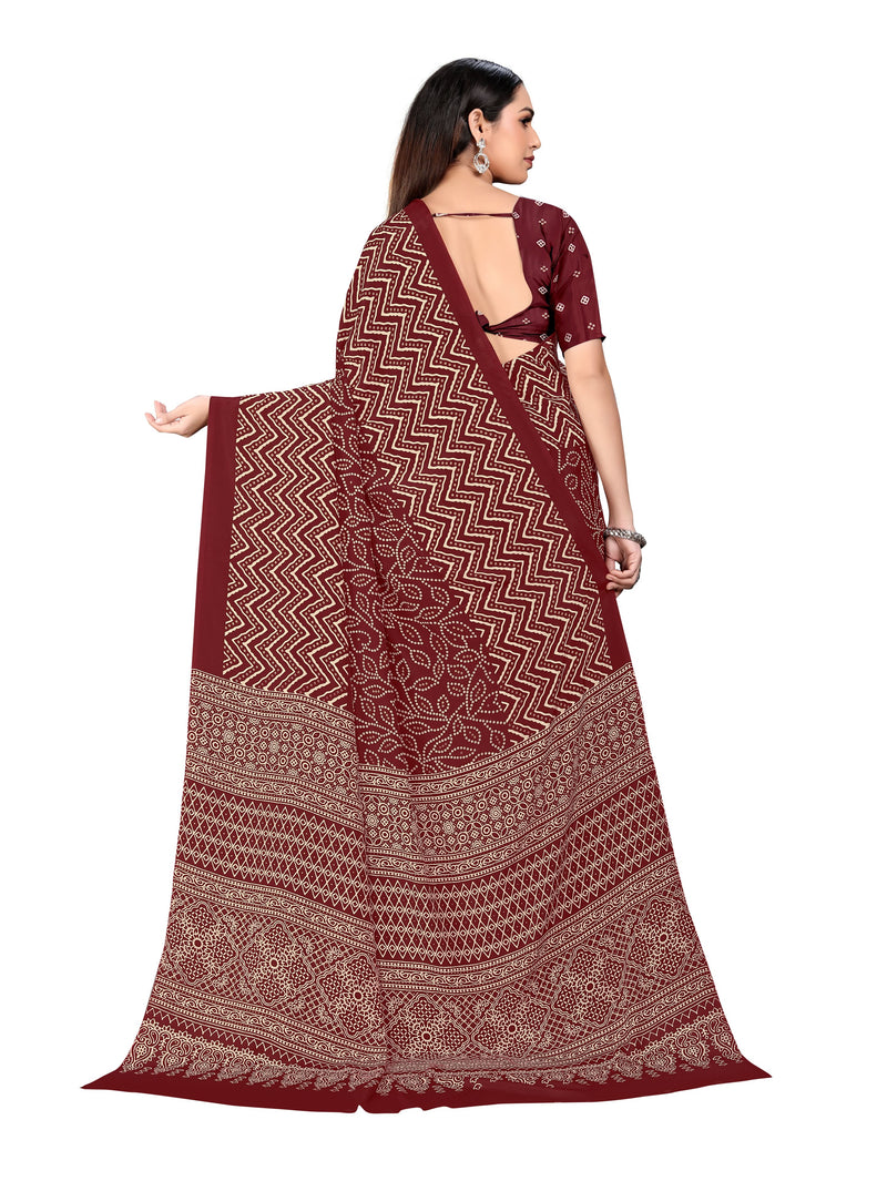 Vimla Women's Maroon Crepe Silk Uniform Saree with Blouse