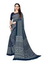 Vimla Women's Dark Blue Crepe Silk Uniform Saree with Blouse