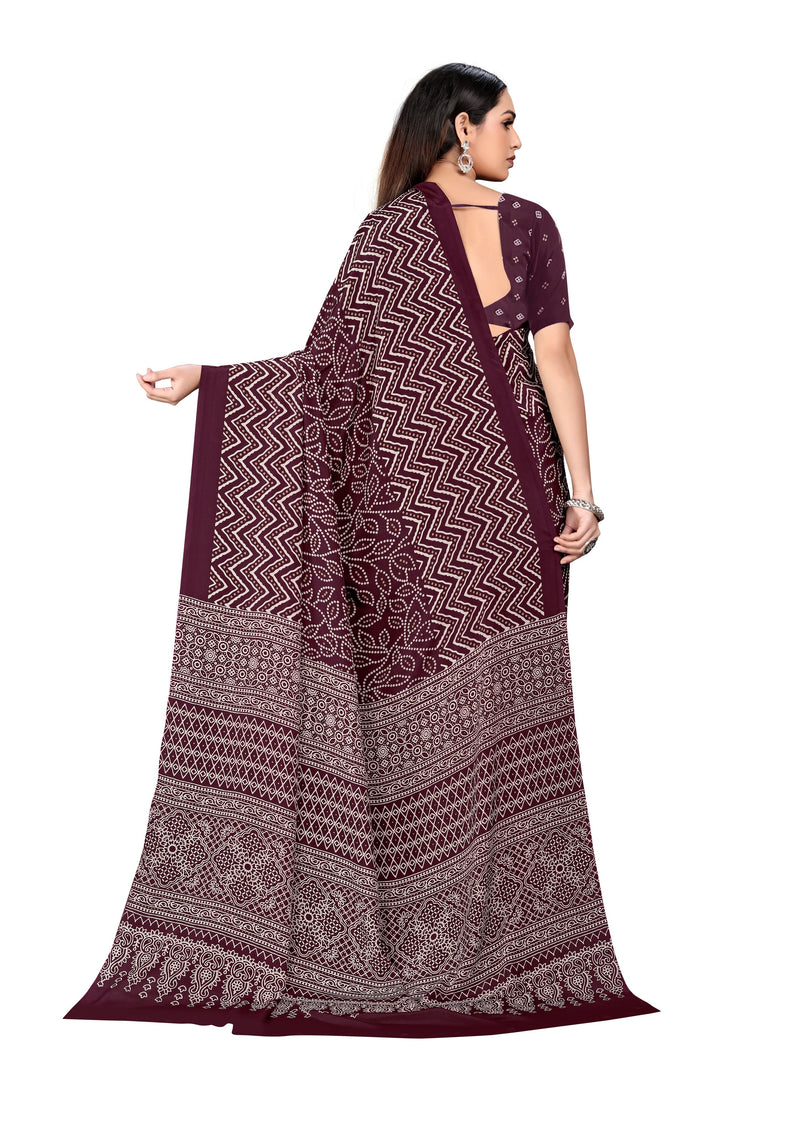 Vimla Women's Wine Crepe Silk Uniform Saree with Blouse