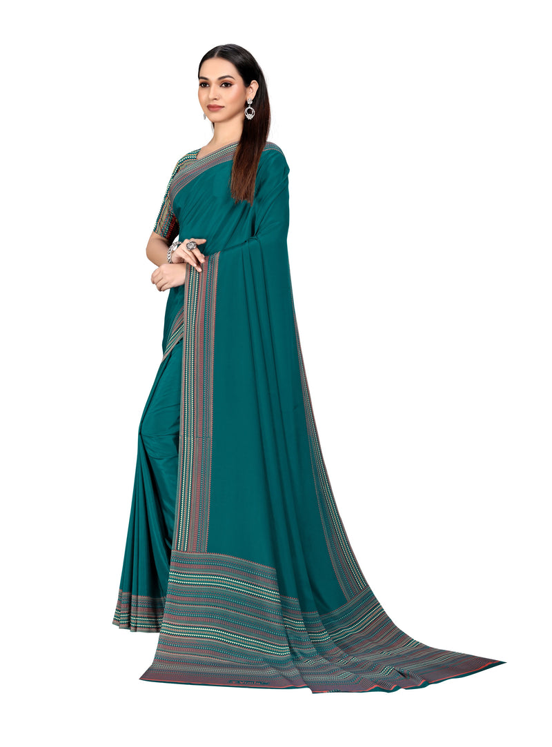 Vimla Women's Turquoise Crepe Silk Uniform Saree with Blouse