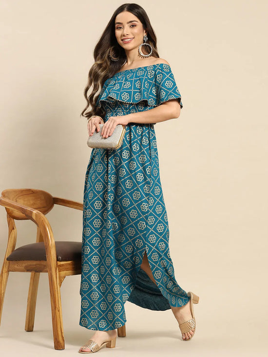 Off Shoulder Flare Yoke And U Hem Maxi Dress-Tp0432Rp40-S