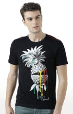 Huetrap Black Mens Short Sleeve Graphic Printed Tshirt-HT17MKGRABLK00624