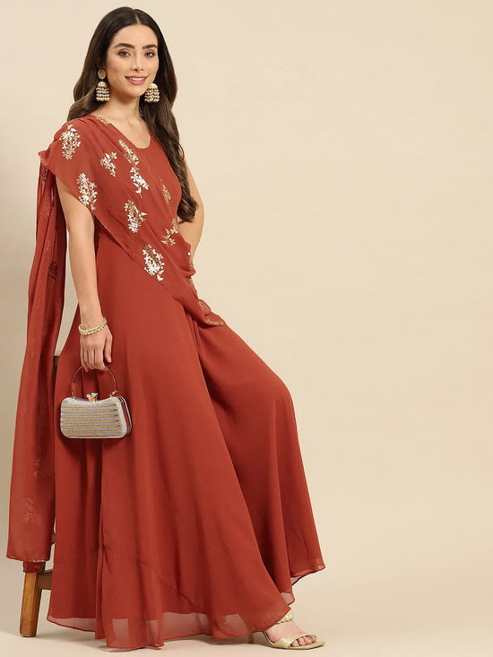 Long Flare Dress With Dupatta Drape-Tp0516Gp4-S