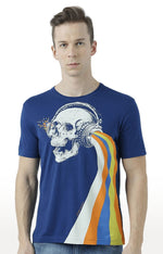 Huetrap Blue Mens Short Sleeve Graphic Printed Tshirt-HT17MKGRALNY01091