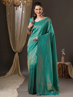 Saree Mall Women's Georgette Teal Blue Woven Design Woven Saree With Blouse Piece-5ALEKHA5002