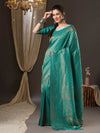 Saree Mall Women's Georgette Teal Blue Woven Design Woven Saree With Blouse Piece-5ALEKHA5002