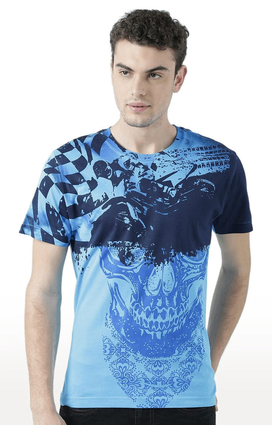 Huetrap Blue Mens Short Sleeve Graphic Printed Tshirt-HT17MKGRATQB00759