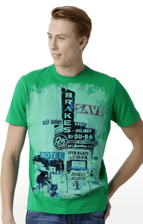 Huetrap Green Mens Short Sleeve Graphic Printed Tshirt-HT17MKGRAGRE00329